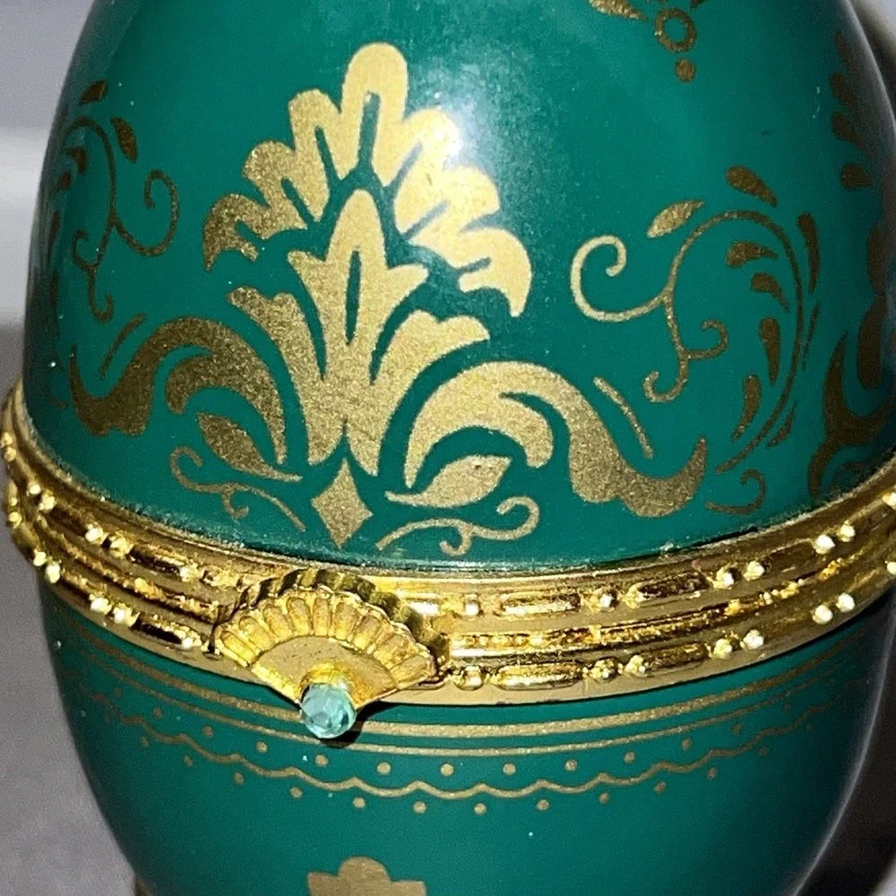 Rare Vtg Avon Emerald Green Gold Porcelain Footed Egg Clock Quartz Japan Movt